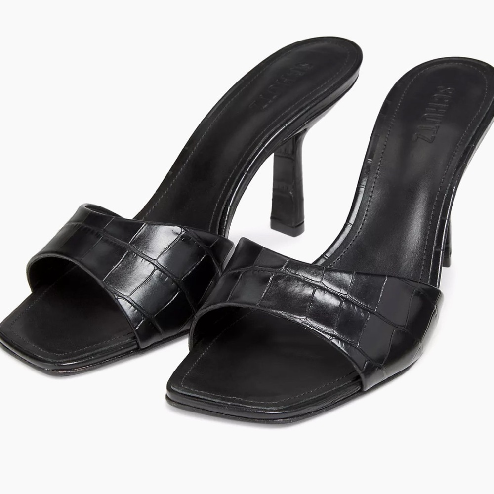 Schutz Black Posseni Embossed Leather Sandals